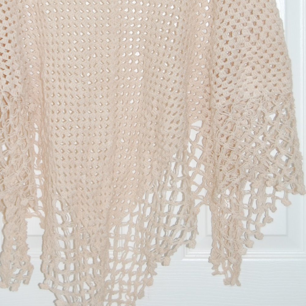 NEW Handmade Crochet Triangular Shawl, Salmon Beige Color, L=71" with 33" Drop